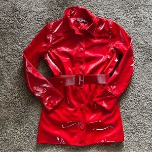 Capsulle Womens 80s Red Glossy PU Trench Coat